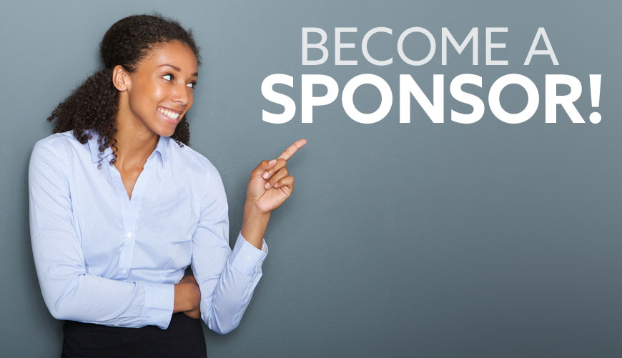 Woman pointing at the words become a sponsor